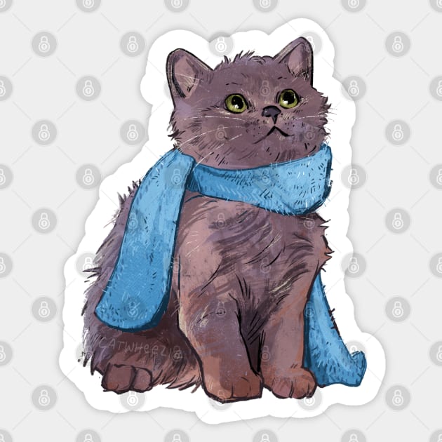 Russian Blue Kitten with a Scarf Sticker by Catwheezie